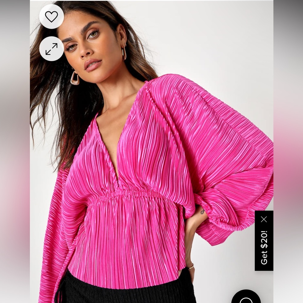 Lulus Radiant Flirt Magenta Satin Plisse Long Sleeve Top